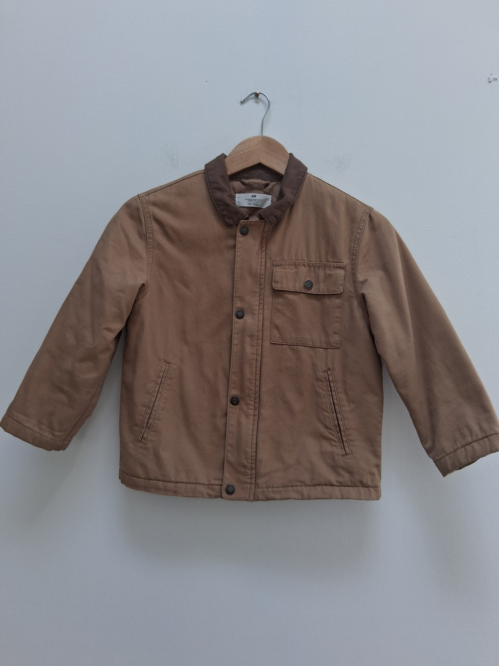 H&M Dark Beige Padded Canvas Jacket Kids Size 6X - 7  Casual Outdoors School